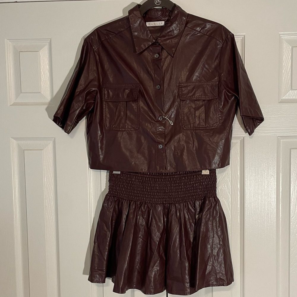Karlie Faux Leather Cropped Top and Smocked Waist Skirt Size Medium